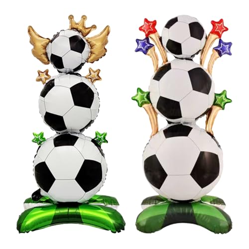 Ballon de Fête de football Ballon Aluminium debout, 2 ballons de football, Ballon Géant en Forme de Football en Aluminium, Décoration De Ballon Sur Le...
