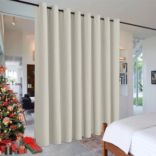 Image of RYB HOME Blackout Office Room Divider Energy Efficient Furniture Protected Large Panel for Wall Space, Easy Hang on Rods or with Hooks for Dressing Room, Wide 15ft x Long 8ft, Natural, 1 Panel