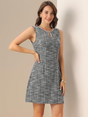 Image of Allegra K Women's Elegant Tweed Dress Keyhole A-Line Sleeveless Casual Work Dresses