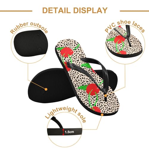 Leopard Red Cherries Green Leaves Flip Flop Beach Summer Casual Sandal for Women & Men Shower Shoes 208617982