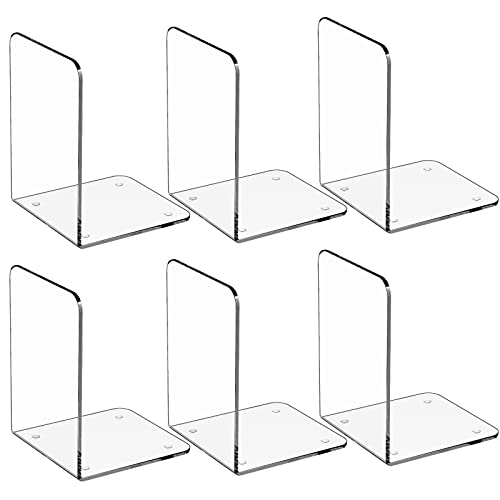Image of MaxGear Acrylic Bookends - Clear Decorative Heavy Duty Non-Skid Book Stoppers (6 Pieces, Large)