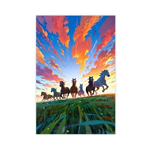 Tableau moderne chevaux aquarelle abstraite et décoration murale salon