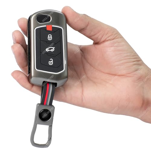 Image of Coll of Fest Premium Metal Silicon Key Cover Compatible with Mahindra Scorpio N | 3Xo | Xuv 300 | Marazzo | Xuv 700 | Xuv 400 Ev | Bolero | Thar 3 Button Flip Key Glow in the Dark