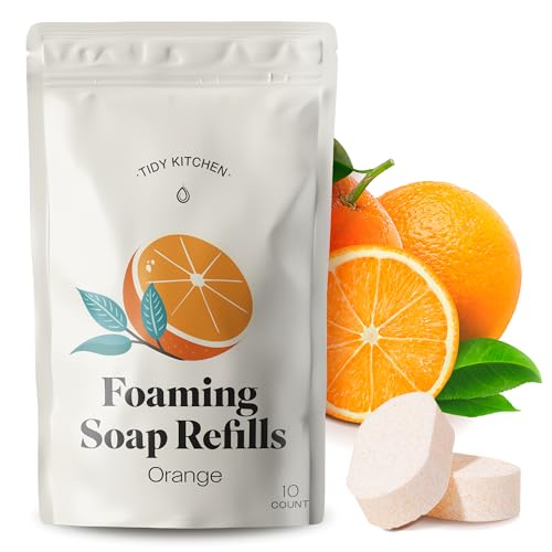 Image of Tidy Kitchen Foaming Hand Soap Refill Tablets, 80 fl oz, 10 Count, Orange | Dissolves in Warm Water, Gentle Moisturizing Foam, Fits Most Foaming Dispensers, Convenient, Fresh Scent, For Kitchen & Bath