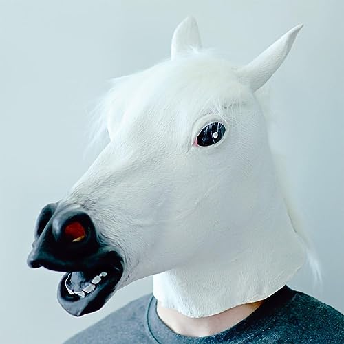 ACBAGI Pferdemaske Pferdekopfmaske Tierkopfmaske Halloween-Maske für Erwachsene Halloween Kostüm Maske Party Kostüm (White HorseBM)