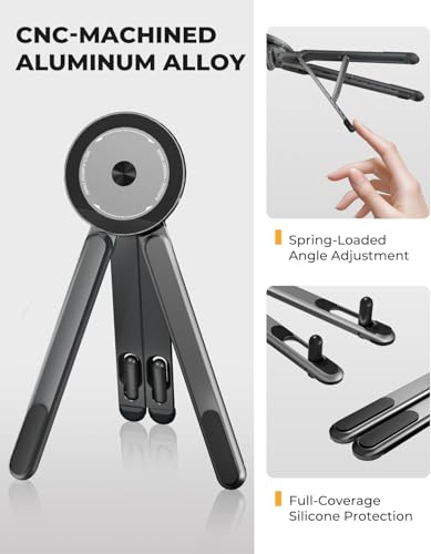 Image of Magnetic Phone Tripod Stand, 3-in-1 Adjustable Holder for iPhone iPad Laptop, 8-Level Height & Angle, Portable Aluminum Alloy Desktop Stand, Compatible with 4-13 inch iPhone, 10-16 inch Laptops & Tablets