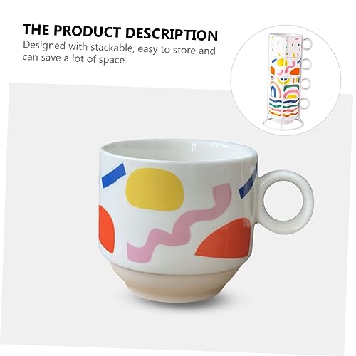 Tasses à café empilables en céramique fine de 200 ml avec rack métallique de style moderne - 7