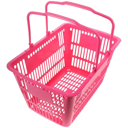 DEARMAMY Cesta de Plástico Asa Mediana Color Rosa para Supermercado y Frutería Cesta de Almacenamiento Resistente y Versátil para Organización del Hogar y Tienda para Compras y Snacks