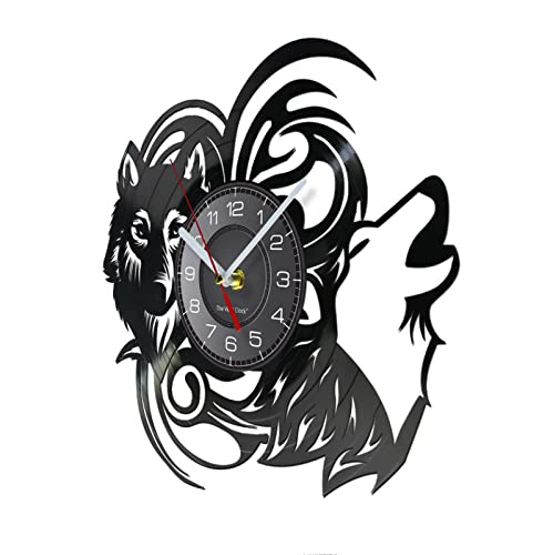 Guang trading Pendule Murale de 30cm Loup Sauvage Animal Vinyle LP Record Horloge Murale rétro forêt Coyote mammifère décor à la Maison Hurlant Loups Ombre Art Silencieux Montre – vue 2