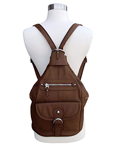 Roma Leathers Concealment Backpack - Premium Brown Cowhide Leather - Dual Entry Gun Compartment - Ykk Locks - Metal Zippers - Convertible Straps - Multi Pocket Shoulder Bag - Designed In The U.s.a. #TOP3