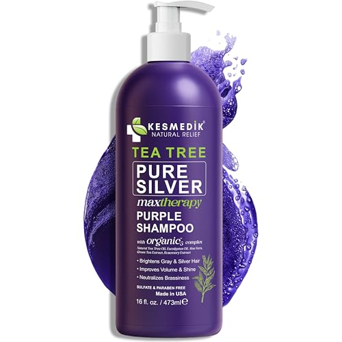 KESMEDIK Tea Tree Purple Shampoo with Rosemary & Aloe, Professional Anti Brass Toner, Removes Yellow...