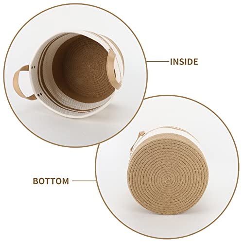 Jlkimzvo Cotton Rope Laundry Hamper,Woven Storage Basket Collapsible Laundry Basket For Blankets,Toys,Clothes,Shoes,Plant Organizer Bin With Handles Living Room Home Decor-Brown & White #TOP2