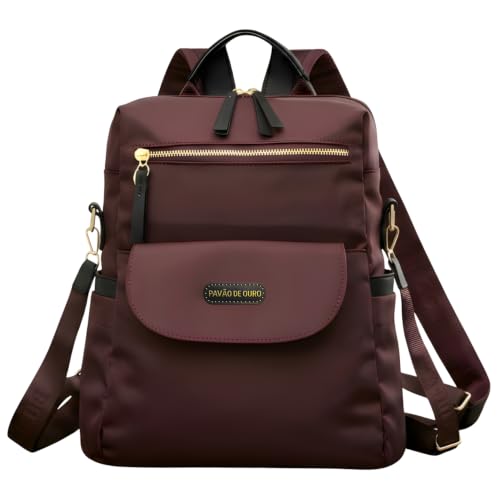 [Veja o Vídeo] Bolsa Mochila Feminina 3 em 1 Pavão de Ouro Universitária com Bolso Antifurto Nylon Impermeável - Marrom