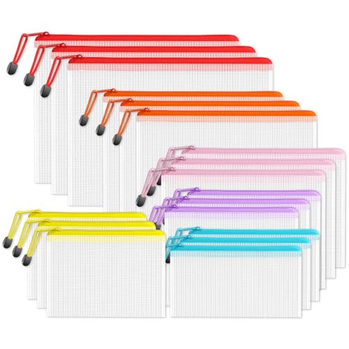 Image of SUNEE Multisize Plastic Zipper Pouches (6 Colors, 18 Packs), Water-Resistant Zip Bag for School Office Supplies, Puzzles & Games Organizing Storage
