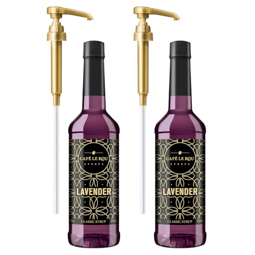 Image of NEW Cafe Le Rou Lavender Coffee Syrup - 25.4oz Cafe Flavoring Syrup (Lavender, 2-pack) Includes 2 Coffee Syrup Dispensers Flavoring Syrup for Coffee and Tea