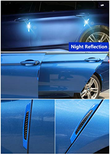 Image of ZYTC 4pcs 3D Super Blue Reflective Stickers Black Real Carbon Fiber Strips Car Side Door Edge Bumper Anti-Scratch Protection Guards Trim Stickers Universal