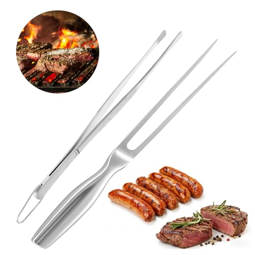 Fleischgabel+Grillzange Edelstahl, Fleischgabel Edelstahl 27CM, Küchenzange 30CM, Gabeln,...