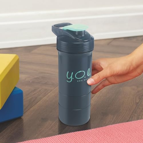 Image of Nayasa Cross Fit Gym Shaker Bottle | 630ml | BPA-Free Shaker with 2 Storage Compartments | Leakproof Gym Bottle for Protein Shakes | Sports & Fitness Shaker for Men & Women | Blue