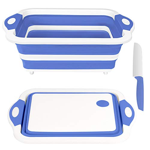 Rottogoon Collapsible Cutting Board, Foldable Chopping Board with Colander, Multifunctional Kitchen Vegetable Washing Basket Silicone Dish Tub for BBQ Prep/Picnic/Camping(BlueViolet)