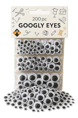 JKG 200 Googly Eyes - Stick On Googly Eyes - Self Adhesive Peel & Stick | Wobbly Wiggly Eyes for Arts & Crafts Supplies for Kids | Small Medium & Large Googly Eyes (3 Sizes: 7mm 10mm and 15mm)