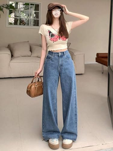 Image of KOTTY Women's Wide Leg Denim Jeans | Relaxed Fit High Waist Stylish Jeans