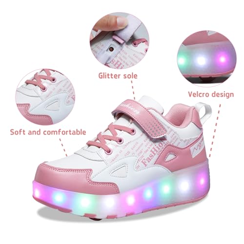 Image of HHSTS Kids Shoes - New Upgraded with Wheels LED Light Color Shoes Shiny Roller Skates Skate Shoes Simple Kids Gifts Boys Girls The Best Gift for Party Birthday Christmas Day