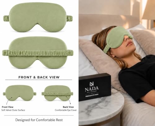 Image of Eye Mask for Sleeping for Women, Velvet Super Soft Sleep Mask Blind Fold for Comfortable Sleep, Travelling, Meditation & Relaxation, Eye Pad for Girls, Blind Fold for Sleeping - Green (Pack of 1)