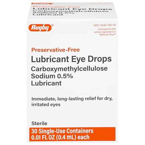 Rugby Preservative-Free Lubricant Eye Drops - Immediate, Long-Term Relief for Dry, Irritated Eyes - Sterile - 30 Single-Use Containers, 0.01 Fl Oz (0.4 mL) Each (1 Pack)