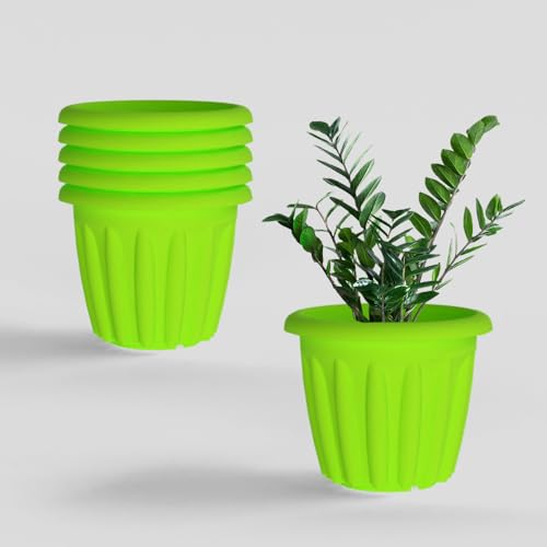 Image of YUCCABE ITALIA SHERA Floot 10 Inch Plastic Flower Pot 6 Piece Set of Round Shape Planter for Home Garden Seedling Planter for pots (Green)