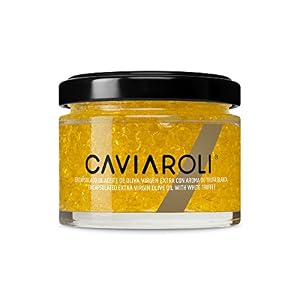 Caviaroli - Perlen aus Nativen Olivenöl Virgen Extra mit Weißem Trüffel - Gourmet Olive Oil in Caviar Form für Dressing oder Garnierung - 50 g