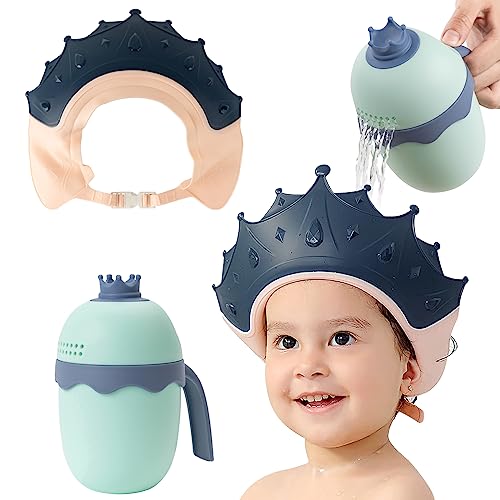 Image of FUNUPUP Baby Shower Cap for Kids, Baby Bath Shampoo Visor Cap Hair Washing Shield Adjustable, Set Blue Crown