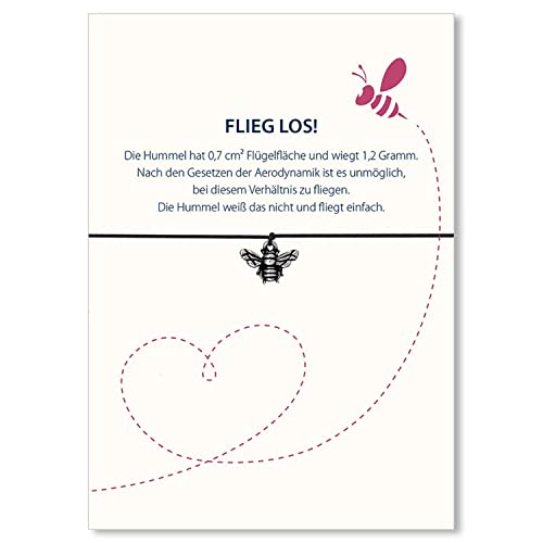 Glücksschmiedin - Motivation Geschenk, Glücksarmband mit Hummel Anhänger und Grußkarte, handgefertigt Schwarz Cover