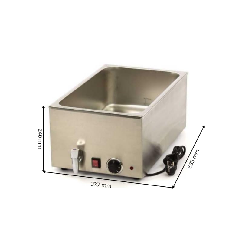 Baño maría eléctrico Profesional con Grifo de Vaciado - GN 1/1 - Acero Inoxidable - Termostato Regulable - 1200 W