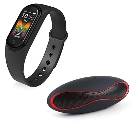 Exxelo M5 Smart Bracelet Upgrade Sports Bracelet Heart Rate Blood Pressure Monitoring Band Smart Wristband with Mini Rugby Style Outdoor Portable Bluetooth Wireless Speaker (Ex)
