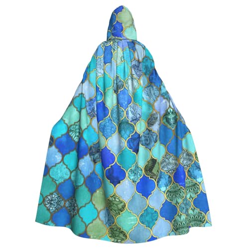 Uusnwaa Cape à capuche avec capuche imprimée motif turquoise, cape médiévale de la Renaissance pour homme et femme, costume d'Halloween et de costumade