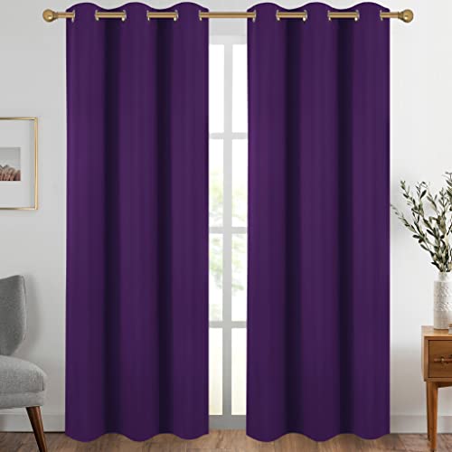 Diraysid Purple Grommet Blackout Curtains for Bedroom Thermal Insulated Room Darkening Curtains Drapes, 42 x 84, 2 Panels