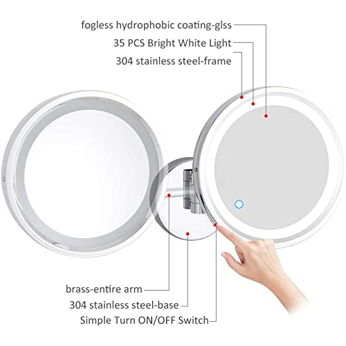 Miroir de maquillage LED 5X extensible à interrupteur tactile chromé