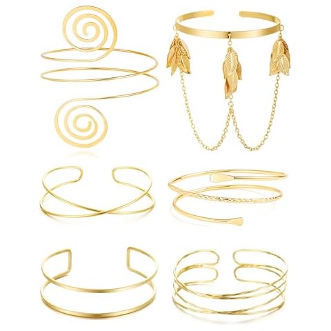 BOMAIL 6 Pieces Arm Cuff Jewelry for Women Gold Arm Cuff Upper Arm Band Adjustable Coil Swirl Armlet Armband Set Minimalist Arm Bracelet Upper Arm Cuff Jewelry Cover
