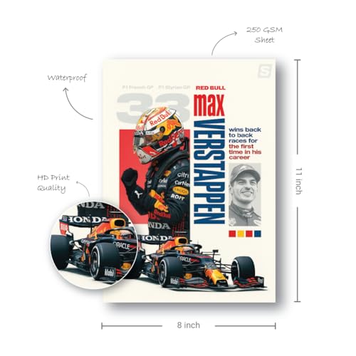Image of Rangkaar Formula 1 Racing Poster Set of 6 - A4 Size F1 Car Wall Art Prints for Bedroom, Living Room & Office Decor (Unframed)