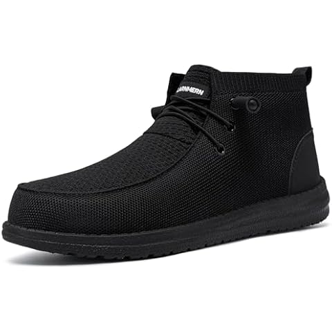 LARNMERN Slip On Shoes Steel Toe Boots Men Loafers Lightweight Comfortable Sneakers Work Safety Fabric Ankle Boot(8 Men, Black) Cover