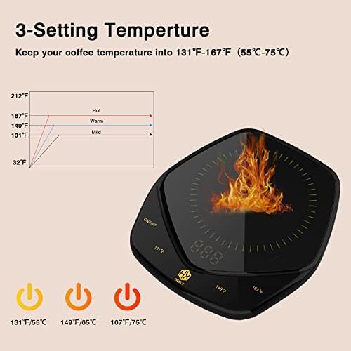 Mug Warmer Cup Warmer for Desk Coffee Warmer with 3 Adjustable Temperature Setting, 25 watt Electric Beverage Warmer With 3 Temperature 131 149 to 167 for Coffee Tea Water Milk