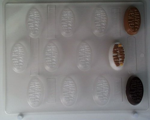 Oval "Happy New Year" Mint Done in Raised Print Chocolate Pieces Candy Mold LP030