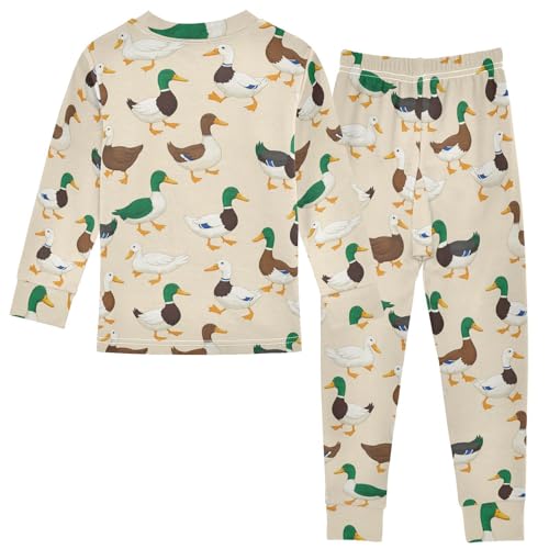 Pajama Sets Long Sleeve Colorful Duck Cute Pattern Soft Comfy Sleepwear 2 Piece PJS 3-8T3