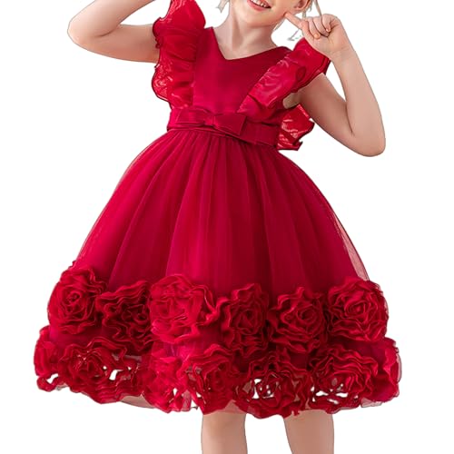 Sleeveless Tulle Dress for Girls, Featuring Delicate 3D Floral Embroidery and The V-Neck Design for Weddings