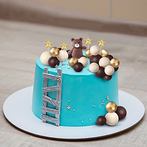 51 Pcs Bear Cake Topper Mini Balloon Cake Topper Colorful Foam Balls Pearl Ball Star Shaped Cake Toppers For Baby Shower Birthday Party Wedding Anniversary Cake Decorations (Coffee, Khaki, Gold) #TOP6