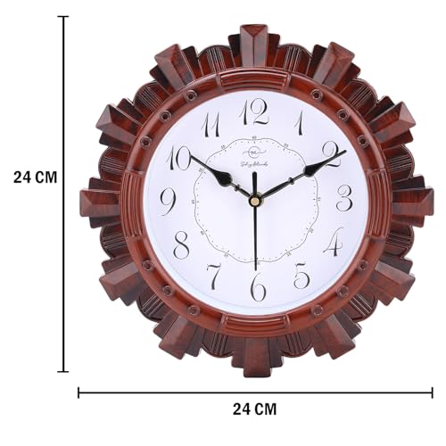Image of Sehaz Artworks Wall Clock for Living Room Stylish | Wall Clock for Hall | Clock for Home | Wall Watch for Living Room - Brown 24x24 cm