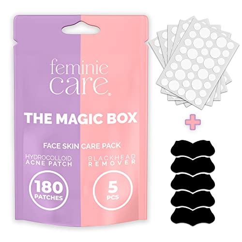 feminie care the Magic Box Pimple Patches â Blackhead Remover Facial Skin Care Products Kit â Acne Pimple Patches for Face Treatment - Nose Strips for Blackheads â Dark Spot Remover (185pcs)
