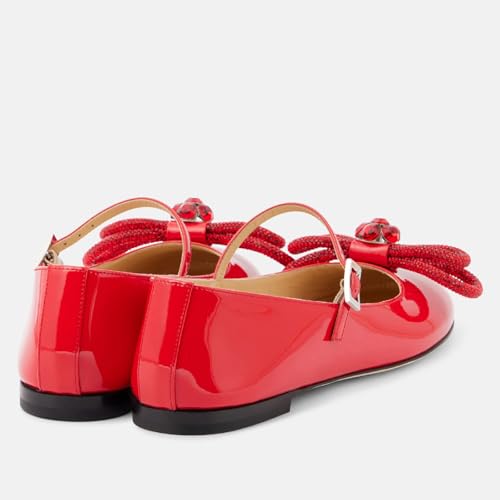 Women's Comfort Round Closed Toe Slip On Flat Shoes Chic Rhinestones Double Bows Ballet Flats Wedding Party Dressy Flats for Women2