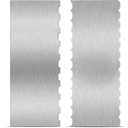 Edelstahl-Kuchenschaber, gemusterte gestreifte Kante, Kuchendekoration, Bankschaber, Kuchen-Zuckerguss-Glätter für Küche, Mousse, Butter, Creme, Kuchendekoration, Zubehör (2 Stück, 21,6 cm) Cover