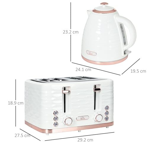 HOMCOM Kettle and Toaster Sets, 3000W 1.7L Rapid Boil Kettle & 4 Slice Toaster with 7 Browning Controls, Defrost, Reheat and Crumb Tray, UK Otter Thermostat, Cream White - Image 6